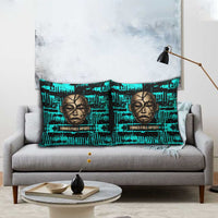 Chinua Achebe Pillow Cover with Tribal Mask Design, Things Fall Apart Quote and Teal Abstract - Wonder Print Shop