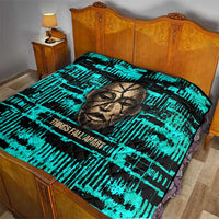 Chinua Achebe Quilt with Tribal Mask Design, Things Fall Apart Quote and Teal Abstract - Wonder Print Shop