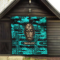 Chinua Achebe Quilt with Tribal Mask Design, Things Fall Apart Quote and Teal Abstract - Wonder Print Shop
