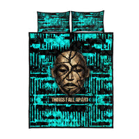 Chinua Achebe Quilt Bed Set with Tribal Mask Design, Things Fall Apart Quote and Teal Abstract - Wonder Print Shop