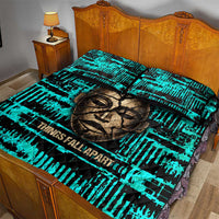 Chinua Achebe Quilt Bed Set with Tribal Mask Design, Things Fall Apart Quote and Teal Abstract - Wonder Print Shop