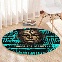 Chinua Achebe Round Carpet with Tribal Mask Design, Things Fall Apart Quote and Teal Abstract - Wonder Print Shop
