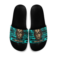Chinua Achebe Slide Sandals with Tribal Mask Design, Things Fall Apart Quote and Teal Abstract - Wonder Print Shop