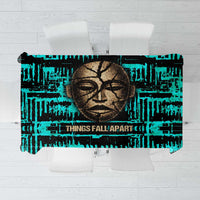 Chinua Achebe Tablecloth with Tribal Mask Design, Things Fall Apart Quote and Teal Abstract - Wonder Print Shop