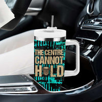 Chinua Achebe Tumbler With Handle with Tribal Mask Design, Things Fall Apart Quote and Teal Abstract - Wonder Print Shop