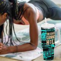 Chinua Achebe Tumbler With Handle with Tribal Mask Design, Things Fall Apart Quote and Teal Abstract - Wonder Print Shop