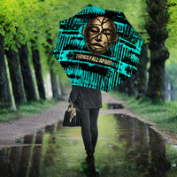 Chinua Achebe Umbrella with Tribal Mask Design, Things Fall Apart Quote and Teal Abstract - Wonder Print Shop
