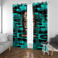 Chinua Achebe Window Curtain with Tribal Mask Design, Things Fall Apart Quote and Teal Abstract - Wonder Print Shop