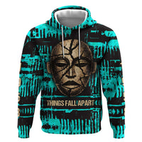 Chinua Achebe Zip Hoodie with Tribal Mask Design, Things Fall Apart Quote and Teal Abstract - Wonder Print Shop