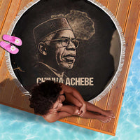 Chinua Achebe Beach Blanket with Sepia Portrait, Lion Historians Quote and Vintage African Map - Wonder Print Shop