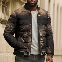 Chinua Achebe Bomber Puffer Jacket with Sepia Portrait, Lion Historians Quote and Vintage African Map - Wonder Print Shop