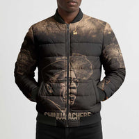 Chinua Achebe Bomber Puffer Jacket with Sepia Portrait, Lion Historians Quote and Vintage African Map - Wonder Print Shop