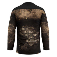 Chinua Achebe Hockey Jersey with Sepia Portrait, Lion Historians Quote and Vintage African Map - Wonder Print Shop