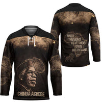 Chinua Achebe Hockey Jersey with Sepia Portrait, Lion Historians Quote and Vintage African Map - Wonder Print Shop