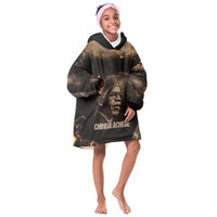 Chinua Achebe Kid Wearable Blanket Hoodie with Sepia Portrait, Lion Historians Quote and Vintage African Map - Wonder Print Shop