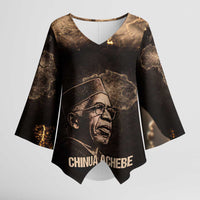Chinua Achebe Kimono Sleeve Blouse with Sepia Portrait, Lion Historians Quote and Vintage African Map - Wonder Print Shop