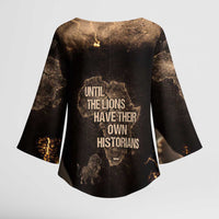 Chinua Achebe Kimono Sleeve Blouse with Sepia Portrait, Lion Historians Quote and Vintage African Map - Wonder Print Shop