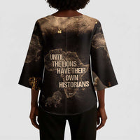 Chinua Achebe Kimono Sleeve Blouse with Sepia Portrait, Lion Historians Quote and Vintage African Map - Wonder Print Shop