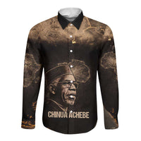Chinua Achebe Long Sleeve Button Shirt with Sepia Portrait, Lion Historians Quote and Vintage African Map - Wonder Print Shop
