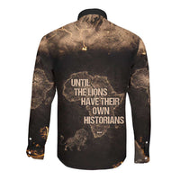 Chinua Achebe Long Sleeve Button Shirt with Sepia Portrait, Lion Historians Quote and Vintage African Map - Wonder Print Shop