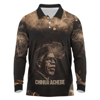 Chinua Achebe Long Sleeve Polo Shirt with Sepia Portrait, Lion Historians Quote and Vintage African Map - Wonder Print Shop