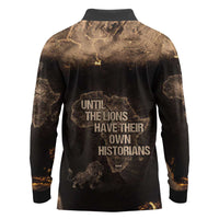 Chinua Achebe Long Sleeve Polo Shirt with Sepia Portrait, Lion Historians Quote and Vintage African Map - Wonder Print Shop