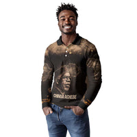 Chinua Achebe Long Sleeve Polo Shirt with Sepia Portrait, Lion Historians Quote and Vintage African Map - Wonder Print Shop
