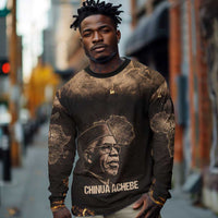 Chinua Achebe Long Sleeve Shirt with Sepia Portrait, Lion Historians Quote and Vintage African Map - Wonder Print Shop