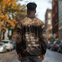 Chinua Achebe Long Sleeve Shirt with Sepia Portrait, Lion Historians Quote and Vintage African Map - Wonder Print Shop
