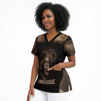 Chinua Achebe Scrub Top with Sepia Portrait, Lion Historians Quote and Vintage African Map - Wonder Print Shop