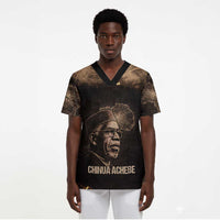 Chinua Achebe Scrub Top with Sepia Portrait, Lion Historians Quote and Vintage African Map - Wonder Print Shop