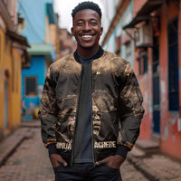 Chinua Achebe Sleeve Zip Bomber Jacket with Sepia Portrait, Lion Historians Quote and Vintage African Map - Wonder Print Shop