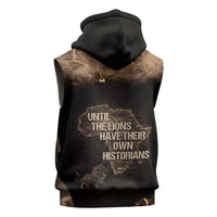 Chinua Achebe Sleeveless Hoodie with Sepia Portrait, Lion Historians Quote and Vintage African Map - Wonder Print Shop