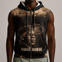 Chinua Achebe Sleeveless Zip Hoodie with Sepia Portrait, Lion Historians Quote and Vintage African Map - Wonder Print Shop