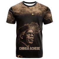 Chinua Achebe T shirt with Sepia Portrait, Lion Historians Quote and Vintage African Map - Wonder Print Shop