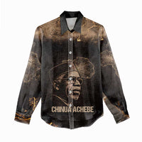 Chinua Achebe Women Casual Shirt with Sepia Portrait, Lion Historians Quote and Vintage African Map - Wonder Print Shop