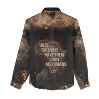Chinua Achebe Women Casual Shirt with Sepia Portrait, Lion Historians Quote and Vintage African Map - Wonder Print Shop