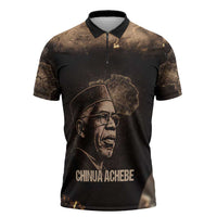 Chinua Achebe Zipper Polo Shirt with Sepia Portrait, Lion Historians Quote and Vintage African Map - Wonder Print Shop