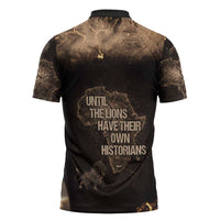 Chinua Achebe Zipper Polo Shirt with Sepia Portrait, Lion Historians Quote and Vintage African Map - Wonder Print Shop