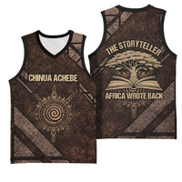 Chinua Achebe Basketball Jersey with Tribal Symbol Design, The Storyteller Quote and Africa Wrote Back - Wonder Print Shop