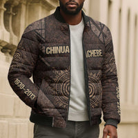 Chinua Achebe Bomber Puffer Jacket with Tribal Symbol Design, The Storyteller Quote and Africa Wrote Back - Wonder Print Shop
