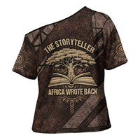 Chinua Achebe Cross Shoulder Shirt with Tribal Symbol Design, The Storyteller Quote and Africa Wrote Back - Wonder Print Shop