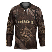 Chinua Achebe Hockey Jersey with Tribal Symbol Design, The Storyteller Quote and Africa Wrote Back - Wonder Print Shop
