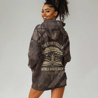 Chinua Achebe Hoodie Dress with Tribal Symbol Design, The Storyteller Quote and Africa Wrote Back - Wonder Print Shop