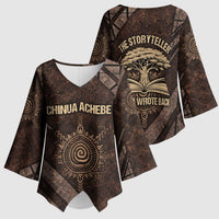 Chinua Achebe Kimono Sleeve Blouse with Tribal Symbol Design, The Storyteller Quote and Africa Wrote Back - Wonder Print Shop