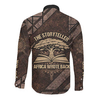 Chinua Achebe Long Sleeve Button Shirt with Tribal Symbol Design, The Storyteller Quote and Africa Wrote Back - Wonder Print Shop