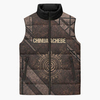 Chinua Achebe Sleeveless Puffer Jacket with Tribal Symbol Design, The Storyteller Quote and Africa Wrote Back - Wonder Print Shop