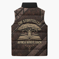 Chinua Achebe Sleeveless Puffer Jacket with Tribal Symbol Design, The Storyteller Quote and Africa Wrote Back - Wonder Print Shop