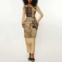 Ngugi wa Thiong O Long Sleeve Bodycon Dress Vintage Map Ancient African Library - Decolonising the Mind - Wonder Print Shop