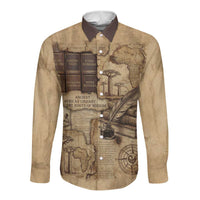 Ngugi wa Thiong O Long Sleeve Button Shirt Vintage Map Ancient African Library - Decolonising the Mind - Wonder Print Shop